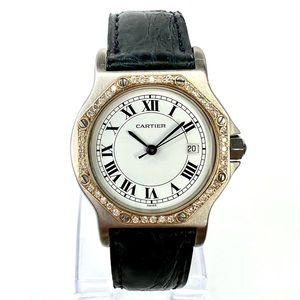 CARTIER SANTOS OCTAGON 31mm Quartz 2 Tone 0.38TCW Diamond Watch